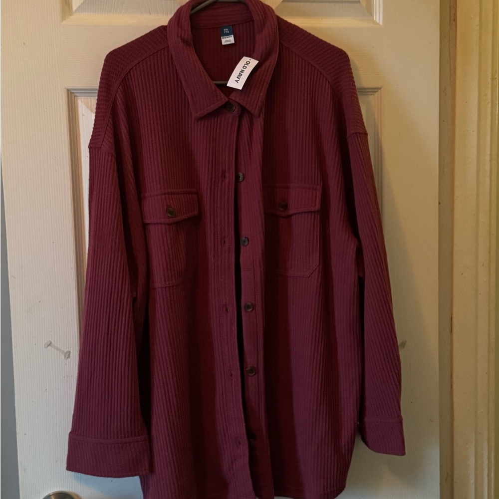 Old Navy Burgundy Button-Up Waffle top